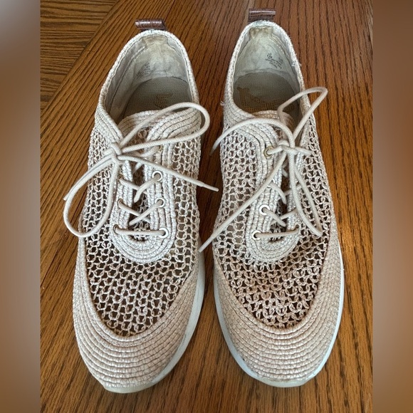 Sam Edelman Shoes - Sam Edelman Delma Tan Fabric Woven Wedge 1 1/2” Heel Sneakers